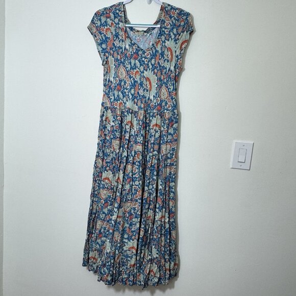 Soft Surroundings Kara Multi-Floral Maxi Tiered Dress Size L Cap Sleeve - Picture 1 of 6